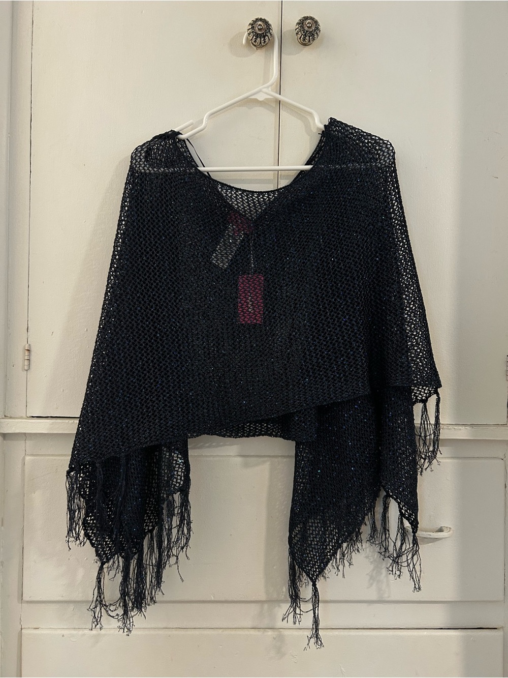 BRAND NEW WITH TAGS - Edikted Sequin Fringe Knit Poncho in Navy